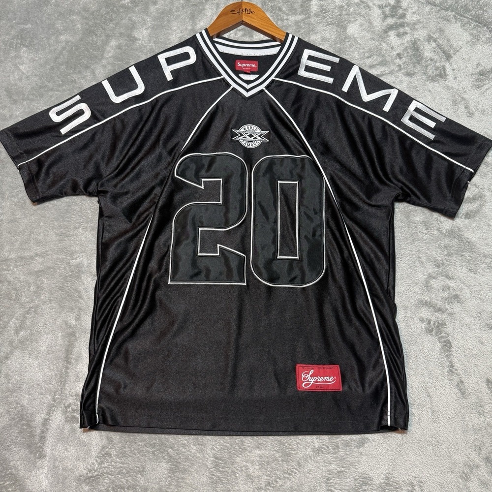 Supreme World Famous Football Jersey Black Mesh Shirt Medium 100% Authentic